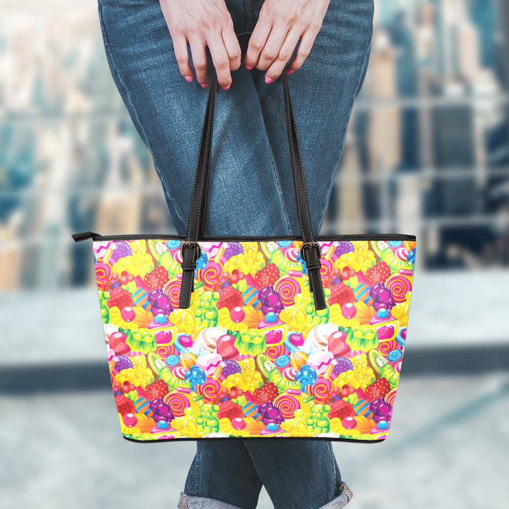 Candy And Jelly Pattern Print Leather Tote Bag