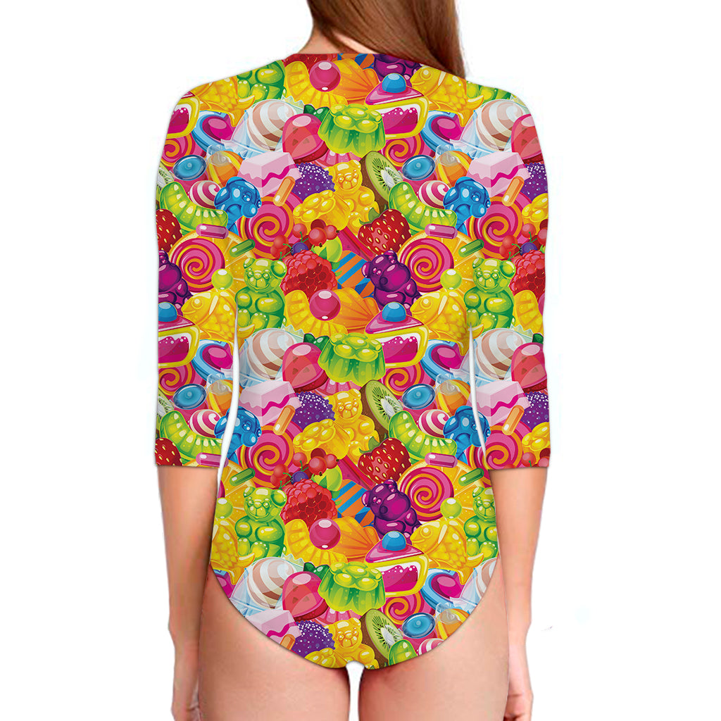 Candy And Jelly Pattern Print Long Sleeve Swimsuit