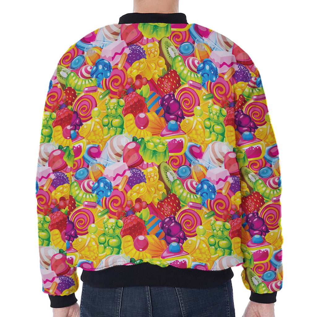 Candy And Jelly Pattern Print Zip Sleeve Bomber Jacket