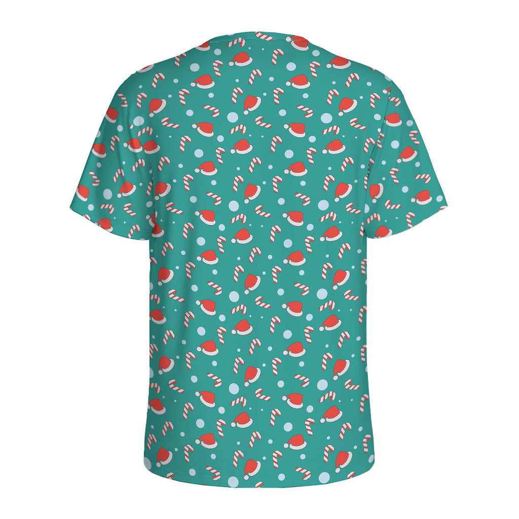 Candy And Santa Claus Hat Pattern Print Men's Sports T-Shirt