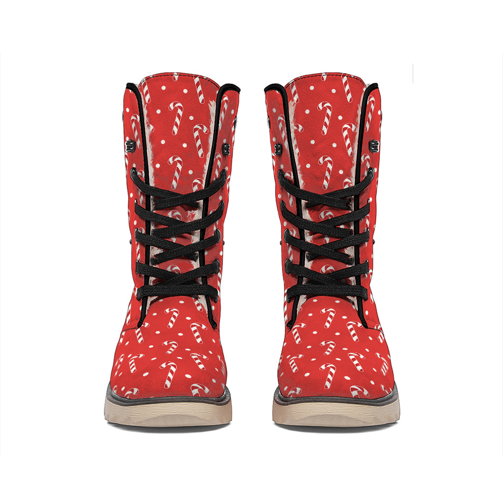 Candy Cane Polka Dot Pattern Print Winter Boots