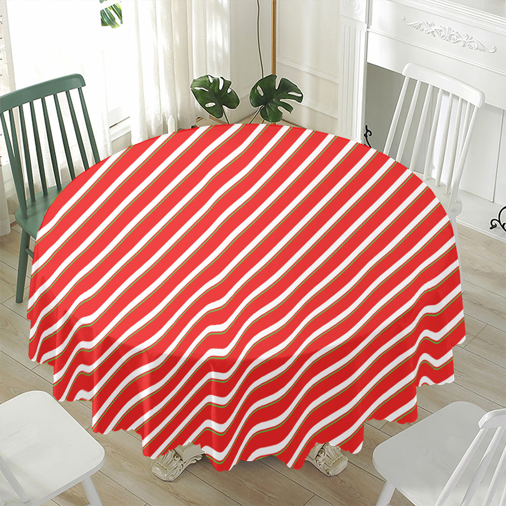 Candy Cane Stripe Pattern Print Waterproof Round Tablecloth