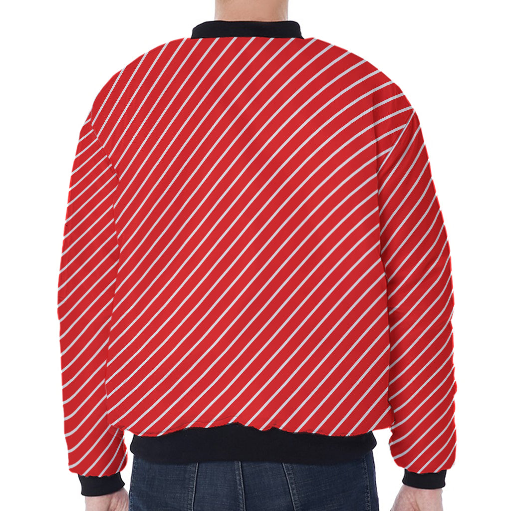 Candy Cane Striped Pattern Print Zip Sleeve Bomber Jacket