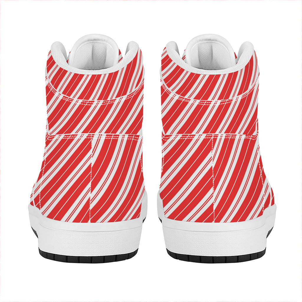 Candy Cane Stripes Pattern Print High Top Leather Sneakers