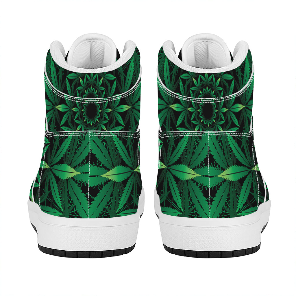 Cannabis Leaf Mandala Print High Top Leather Sneakers