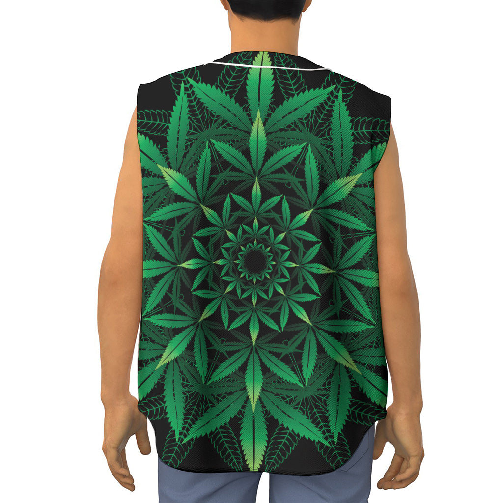Cannabis Leaf Mandala Print Sleeveless Baseball Jersey