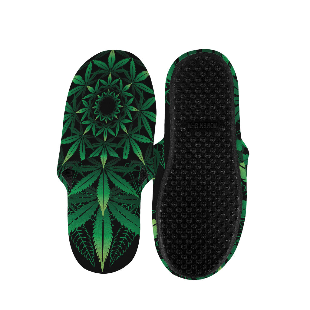 Cannabis Leaf Mandala Print Slippers