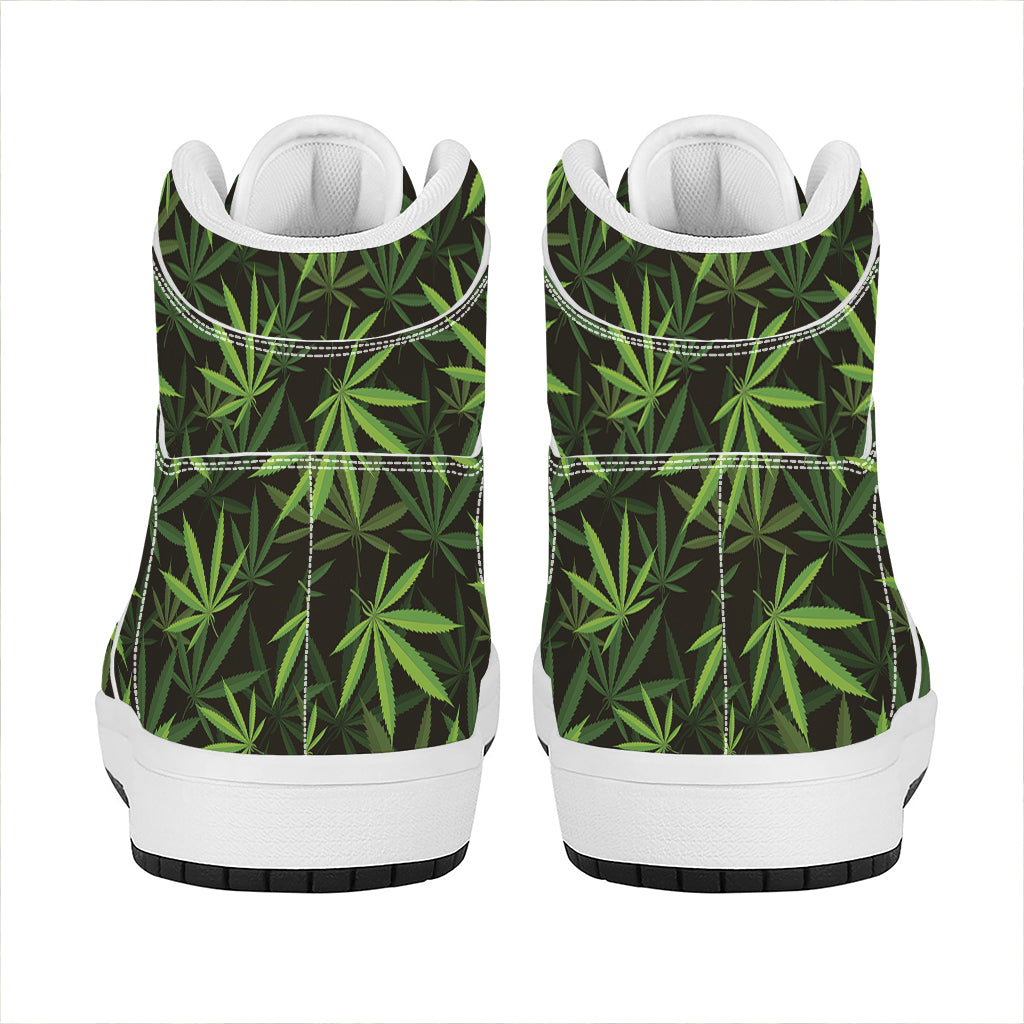 Cannabis Leaves Pattern Print High Top Leather Sneakers