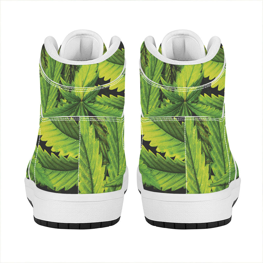 Cannabis Print High Top Leather Sneakers