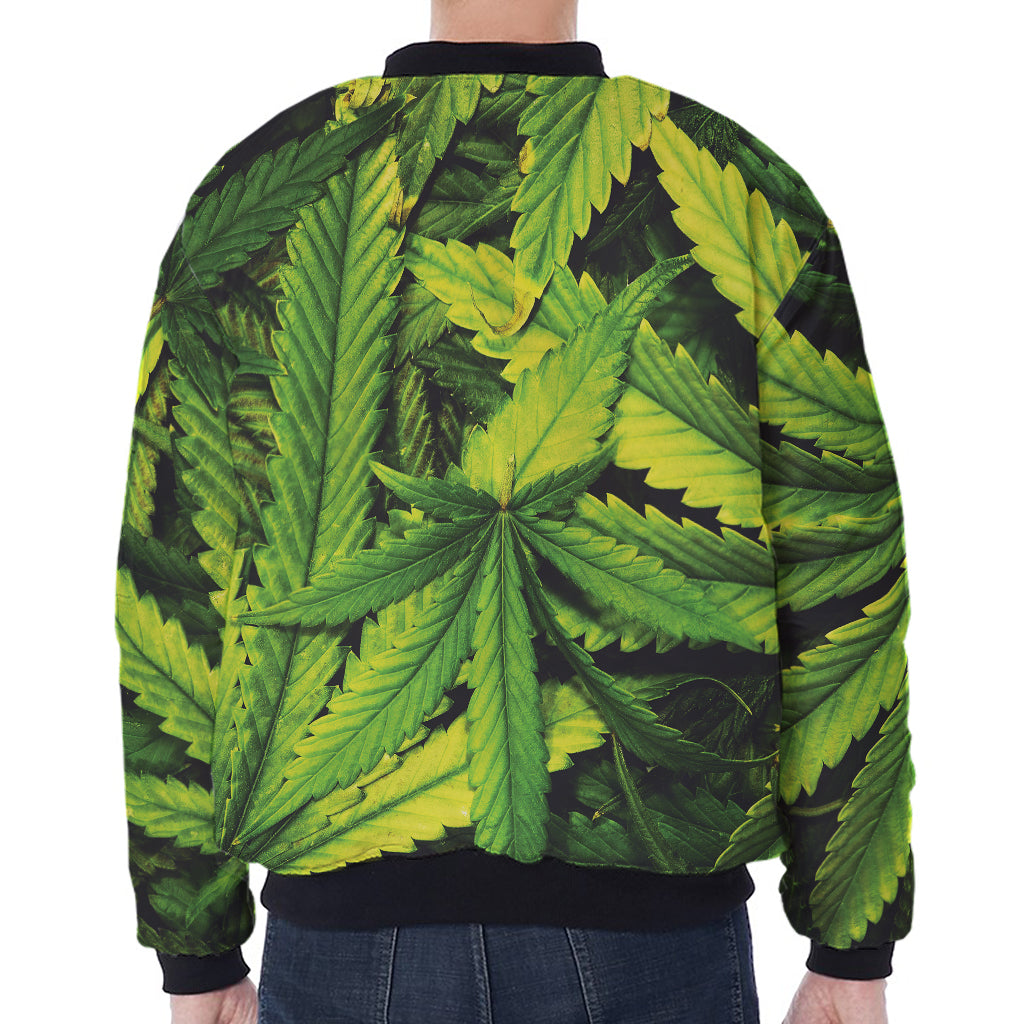 Cannabis Print Zip Sleeve Bomber Jacket
