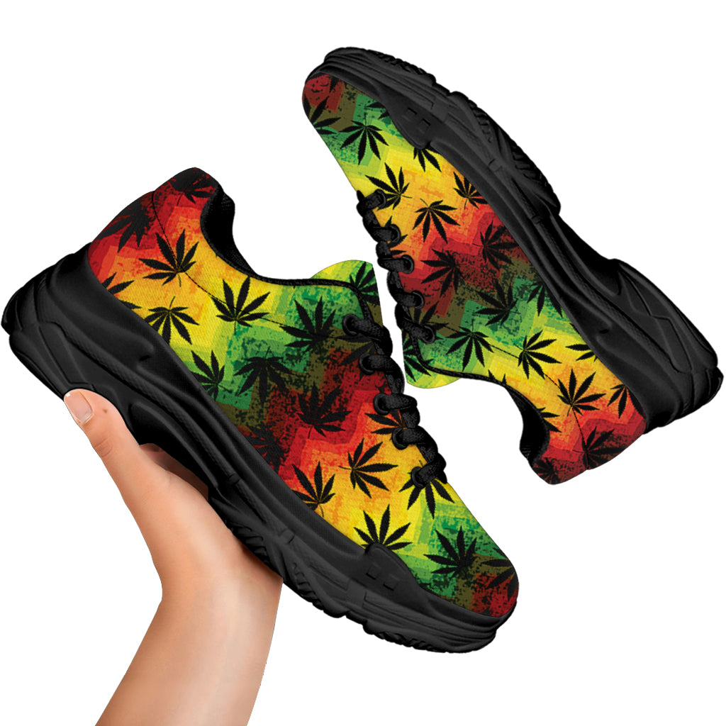 Cannabis Rasta Pattern Print Black Chunky Shoes