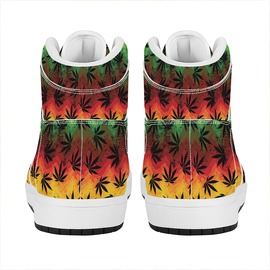Cannabis Rasta Pattern Print High Top Leather Sneakers