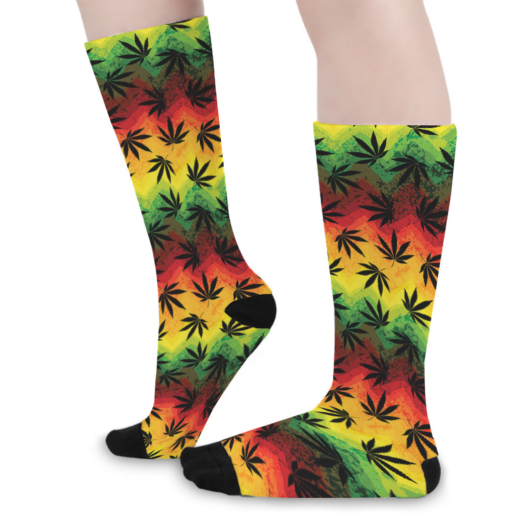 Cannabis Rasta Pattern Print Long Socks