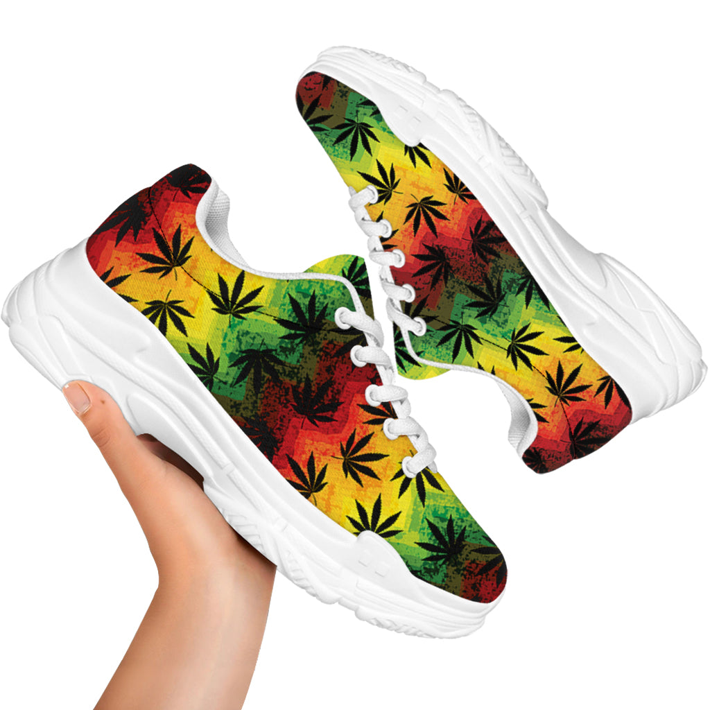 Cannabis Rasta Pattern Print White Chunky Shoes