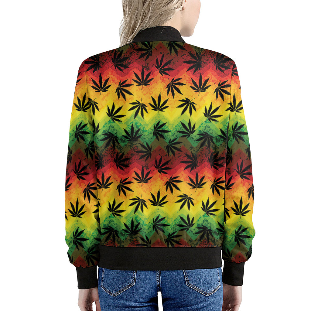 Cannabis Rasta Pattern Print Women's Bomber Jacket