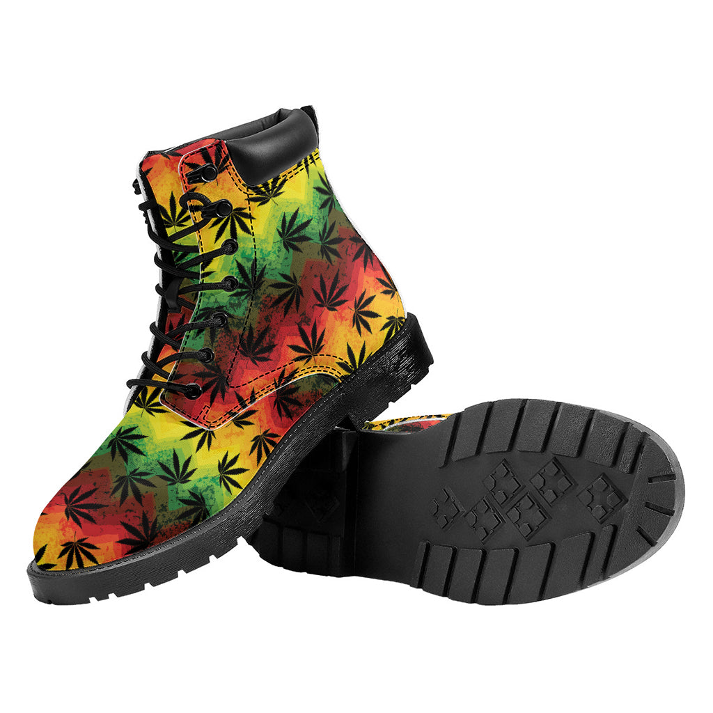 Cannabis Rasta Pattern Print Work Boots
