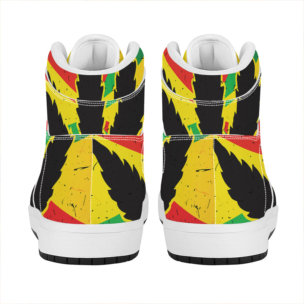 Cannabis Rasta Print High Top Leather Sneakers