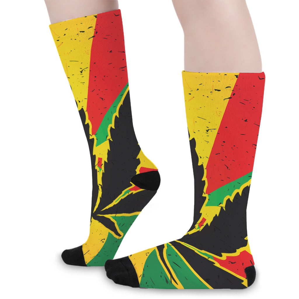 Cannabis Rasta Print Long Socks