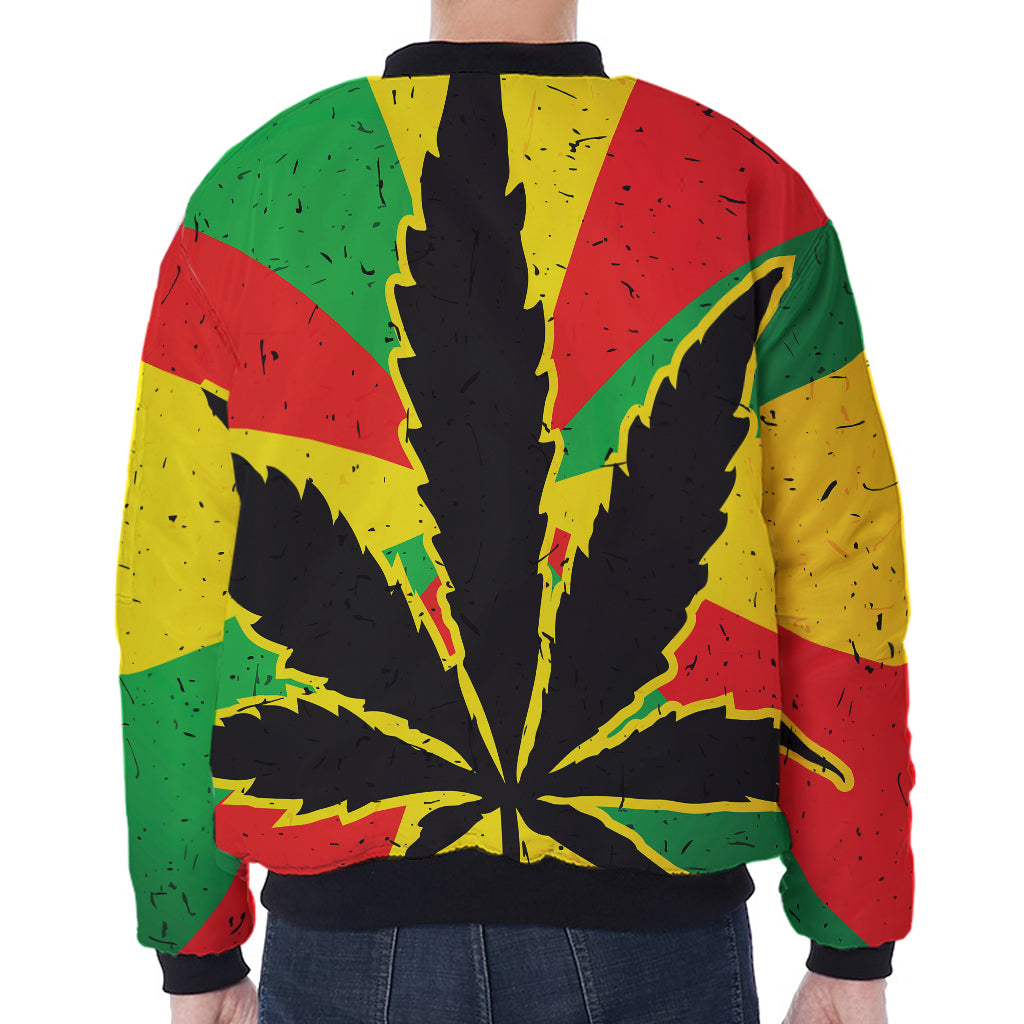 Cannabis Rasta Print Zip Sleeve Bomber Jacket