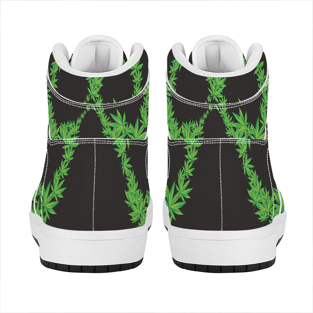 Cannabis Skull Print High Top Leather Sneakers