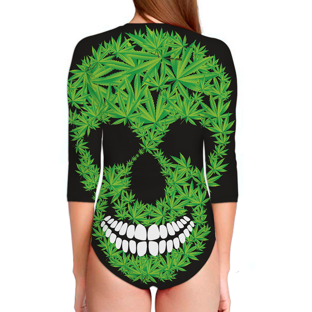 Cannabis Skull Print Long Sleeve Swimsuit
