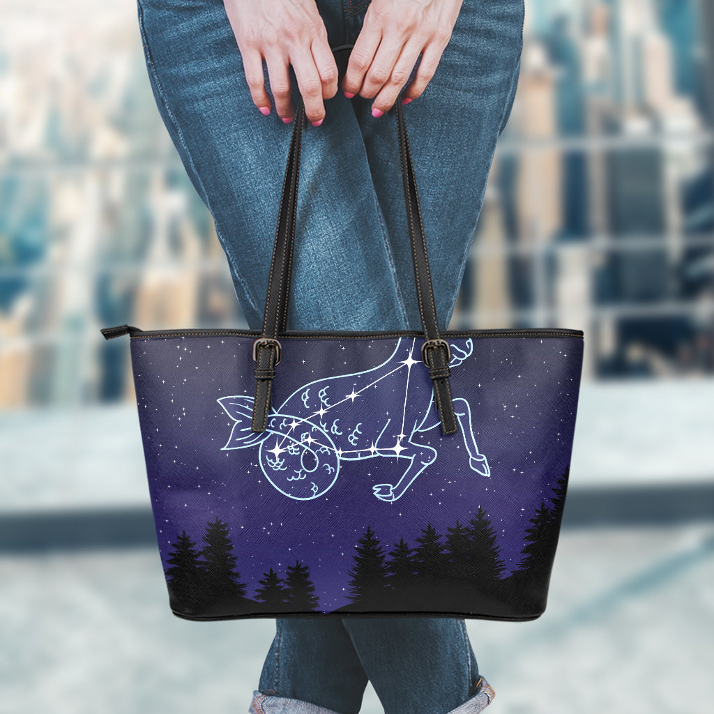 Capricorn Constellation Print Leather Tote Bag