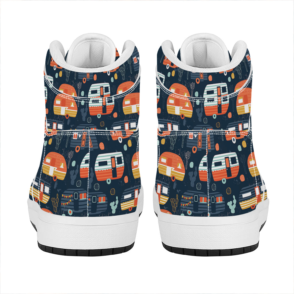 Caravan Camping Pattern Print High Top Leather Sneakers