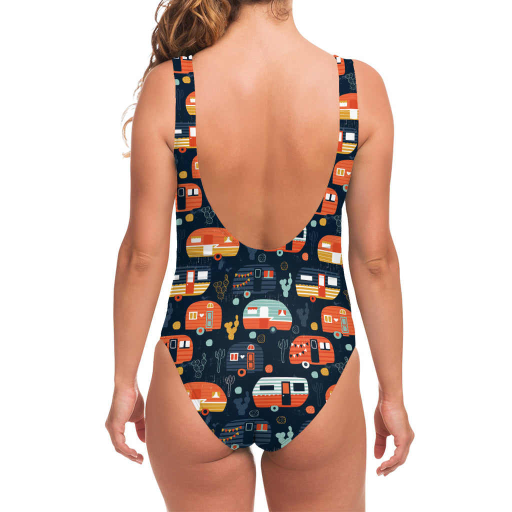 Caravan Camping Pattern Print One Piece Swimsuit