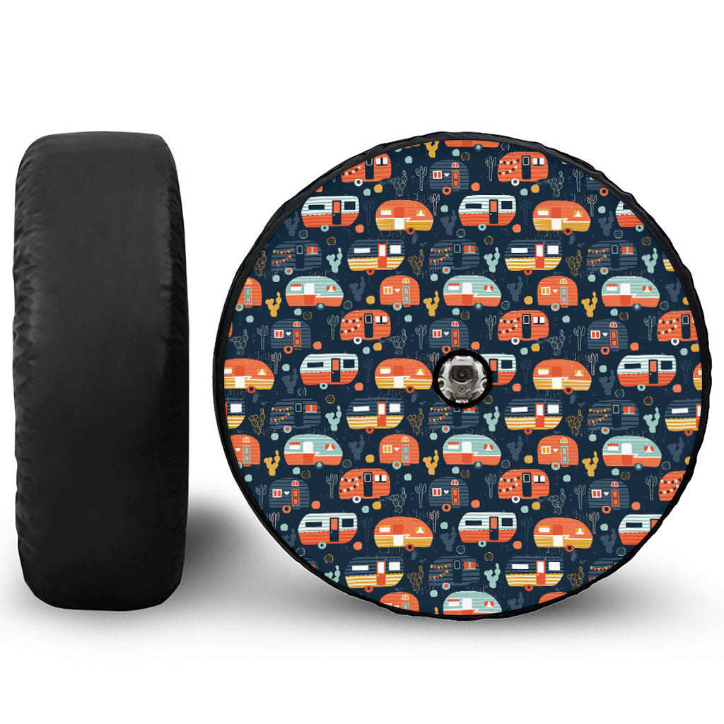 Caravan Camping Pattern Print Tire Cover With Camera Hole