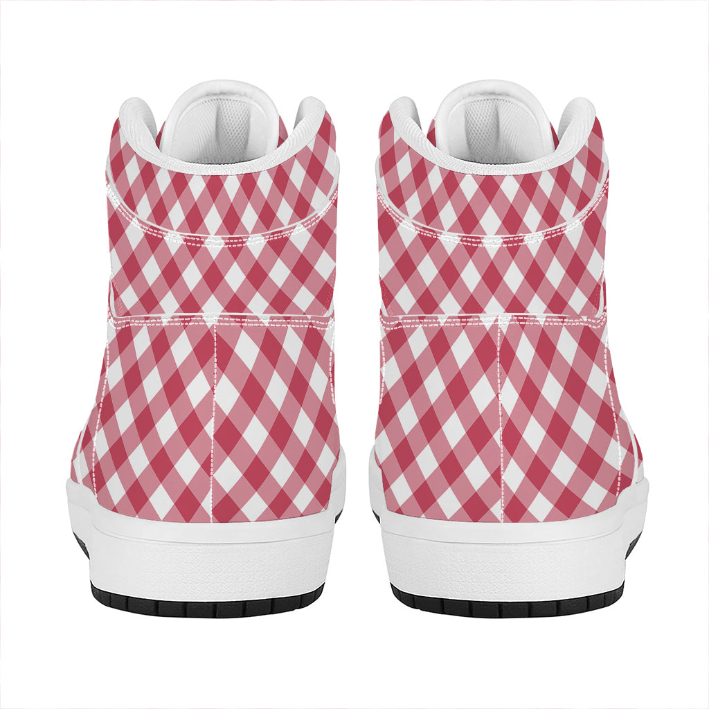 Cardinal Red And White Gingham Print High Top Leather Sneakers