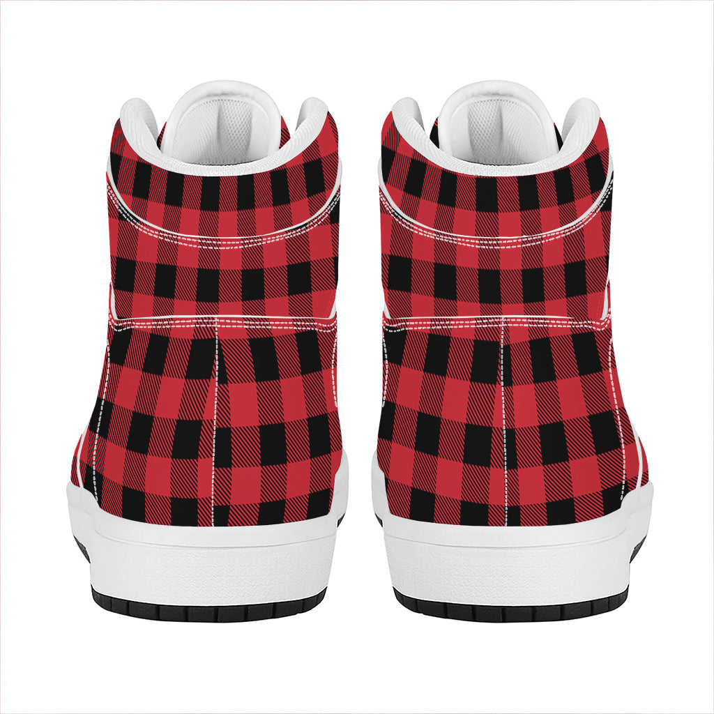 Cardinal Red Buffalo Check Pattern Print High Top Leather Sneakers