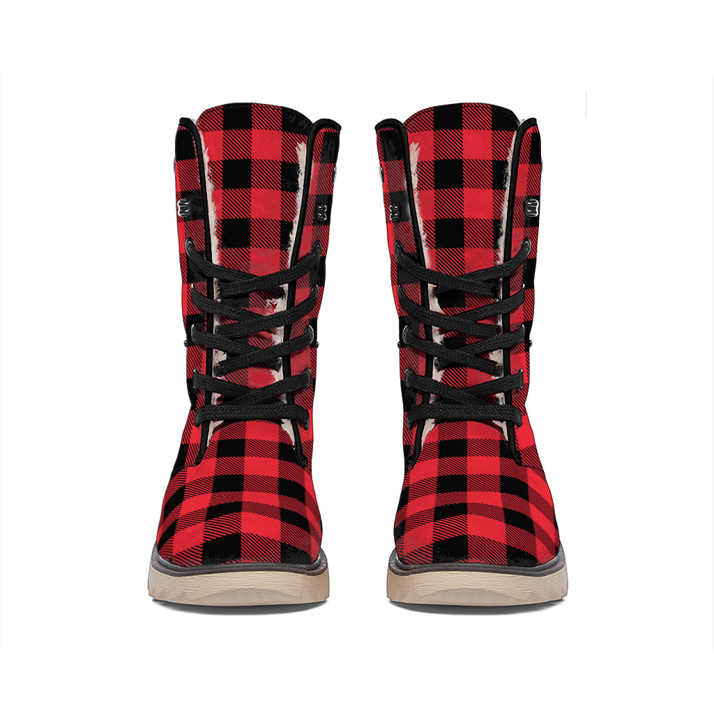 Cardinal Red Buffalo Check Pattern Print Winter Boots