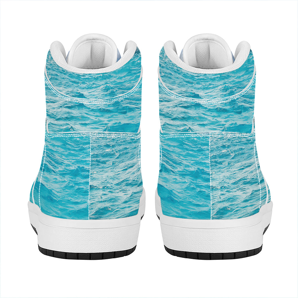 Caribbean Ocean Print High Top Leather Sneakers