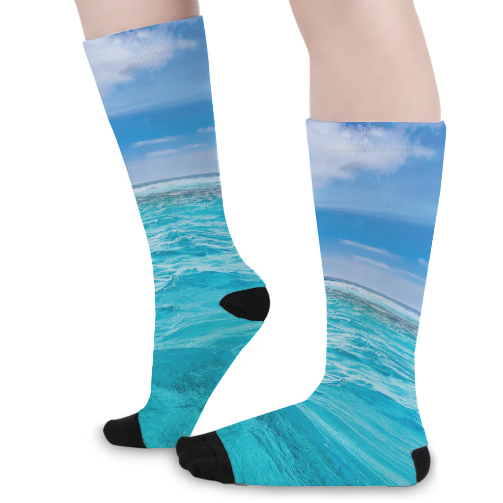 Caribbean Ocean Print Long Socks
