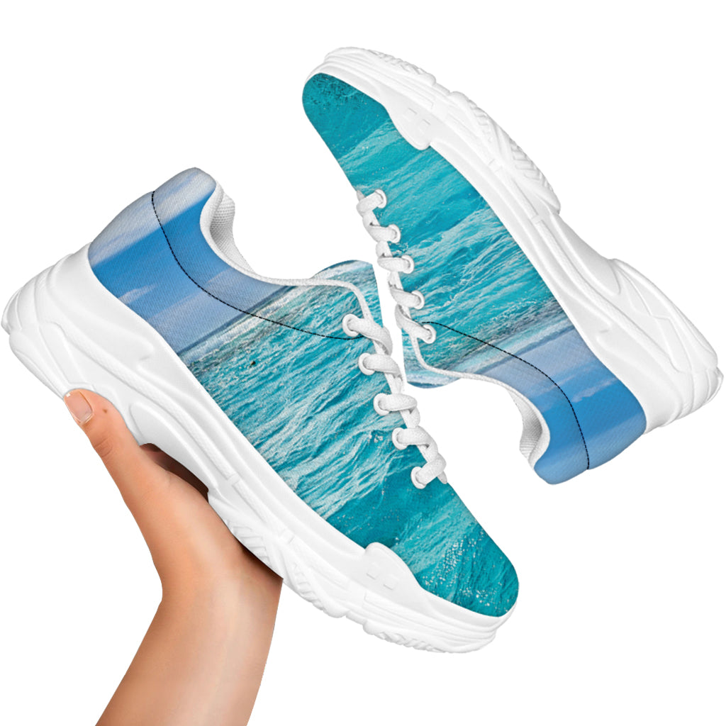 Caribbean Ocean Print White Chunky Shoes