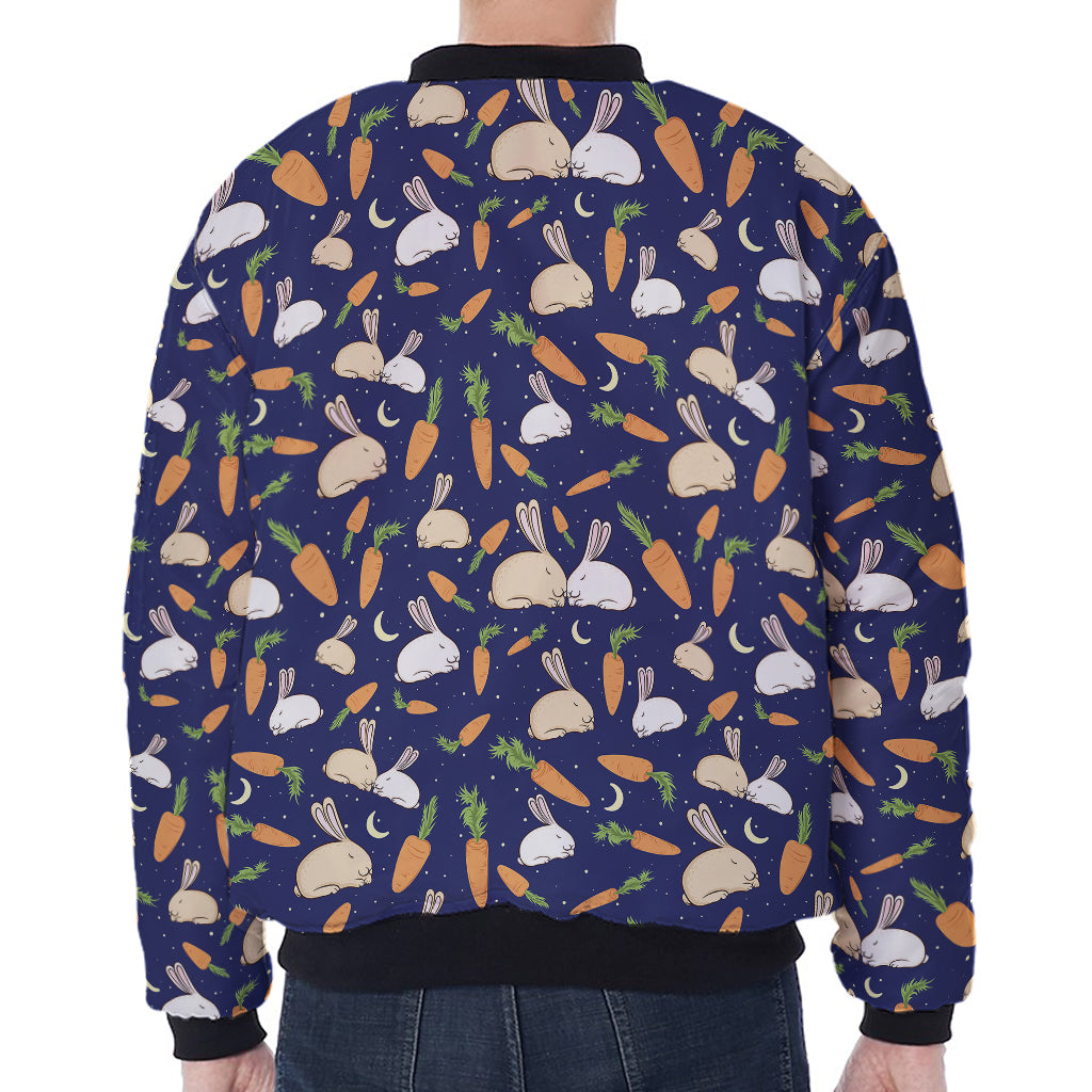 Carrot And Rabbit Pattern Print Zip Sleeve Bomber Jacket