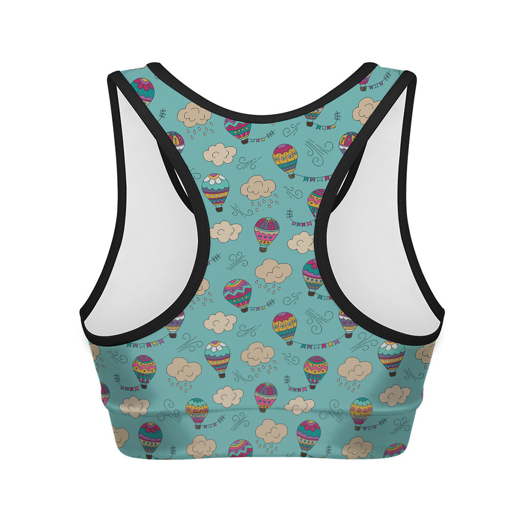 Cartoon Air Balloon Pattern Print Women's Sports Bra
