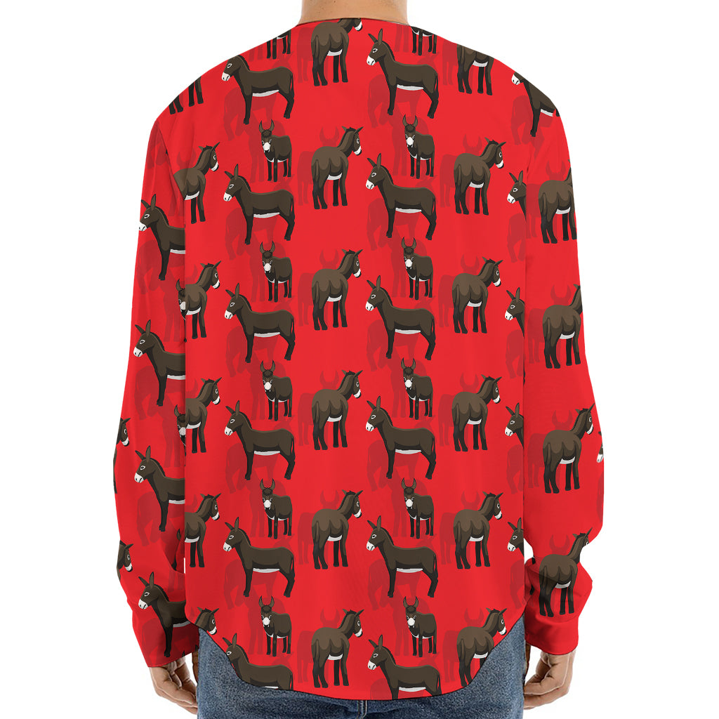 Cartoon Balearic Donkey Pattern Print Long Sleeve Baseball Jersey