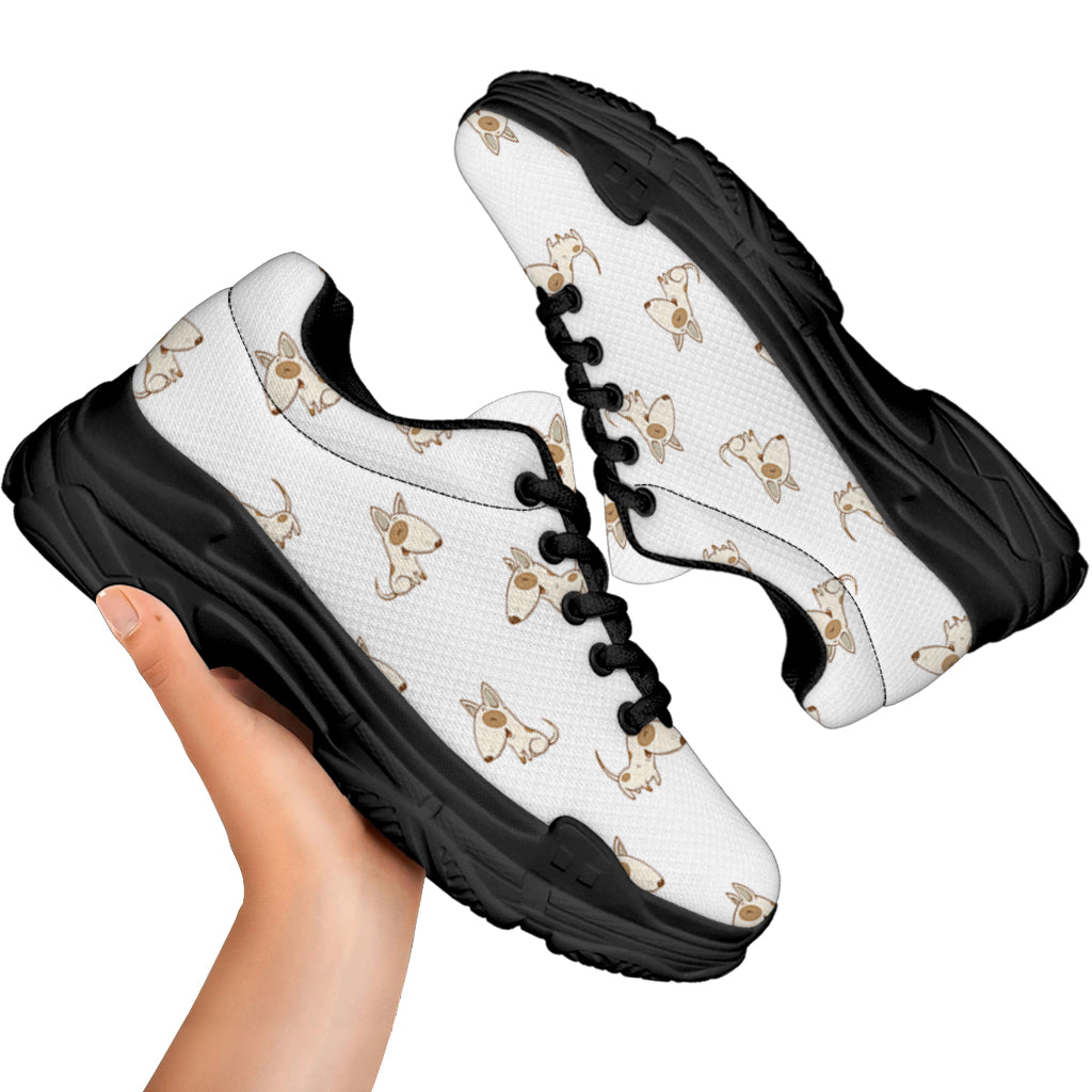Cartoon Bull Terrier Pattern Print Black Chunky Shoes