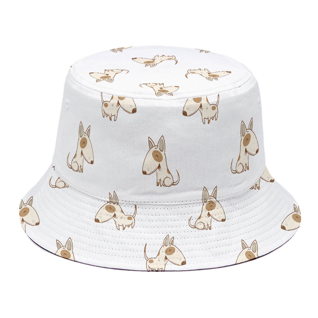 Cartoon Bull Terrier Pattern Print Bucket Hat