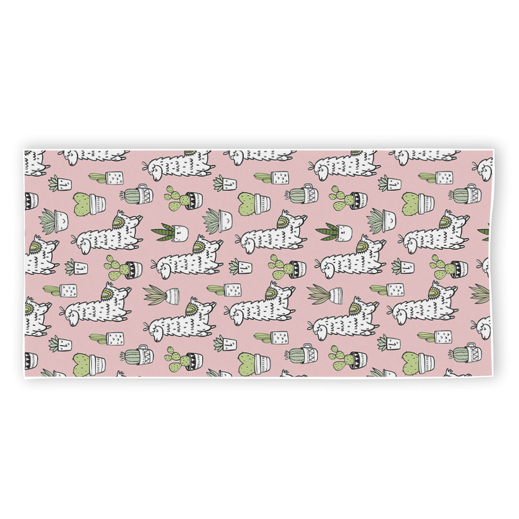Cartoon Cactus And Llama Pattern Print Beach Towel