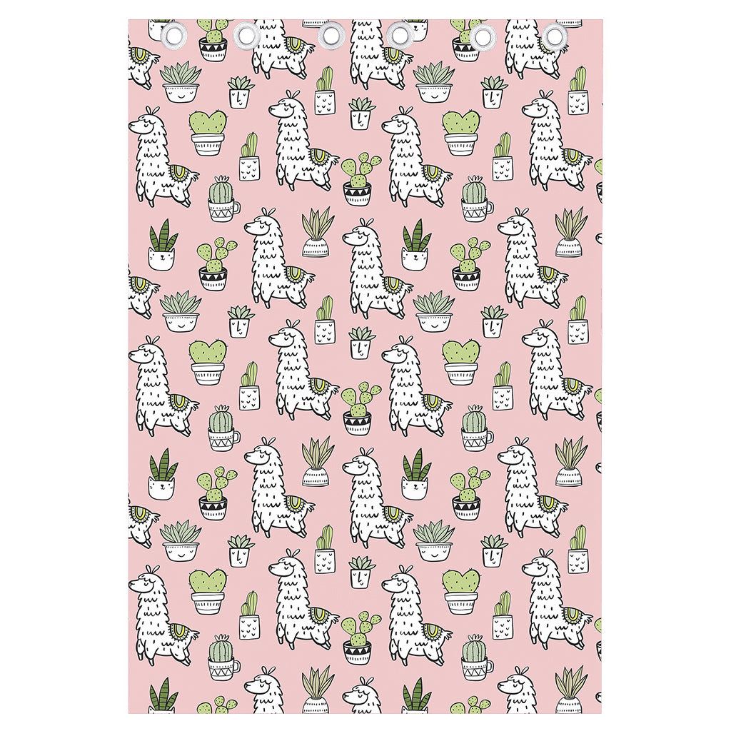 Cartoon Cactus And Llama Pattern Print Curtain
