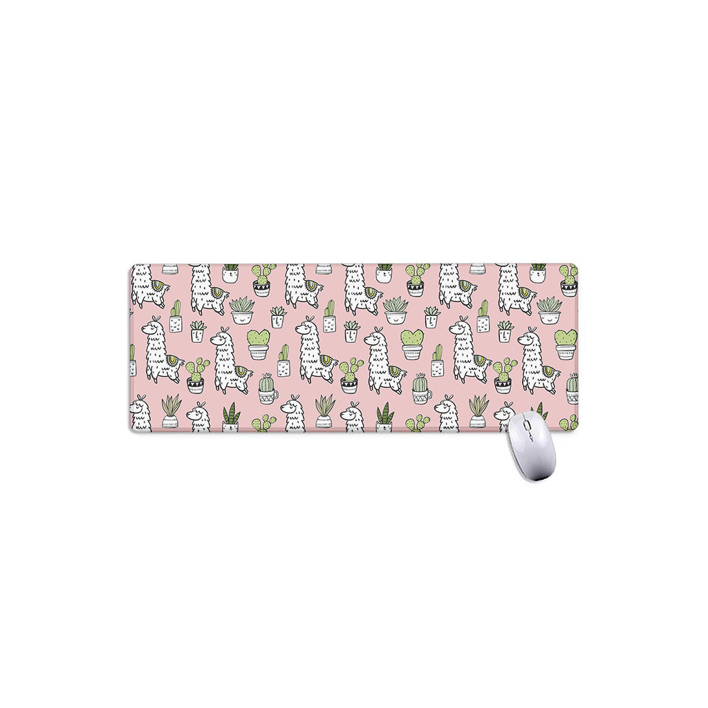 Cartoon Cactus And Llama Pattern Print Extended Mouse Pad
