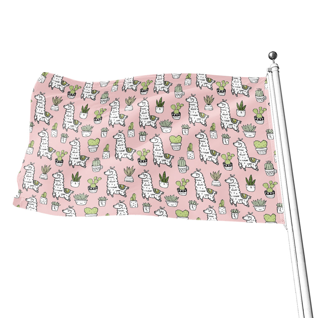 Cartoon Cactus And Llama Pattern Print Flag
