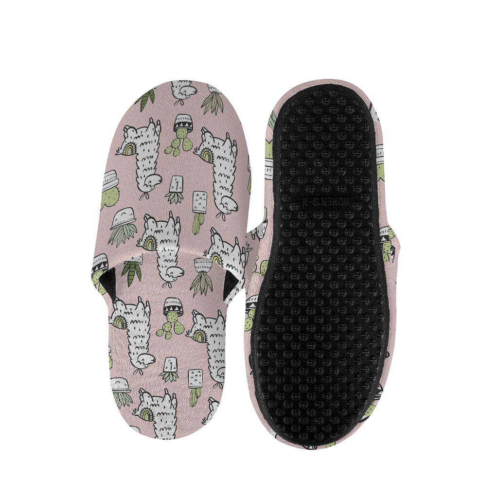 Cartoon Cactus And Llama Pattern Print Slippers