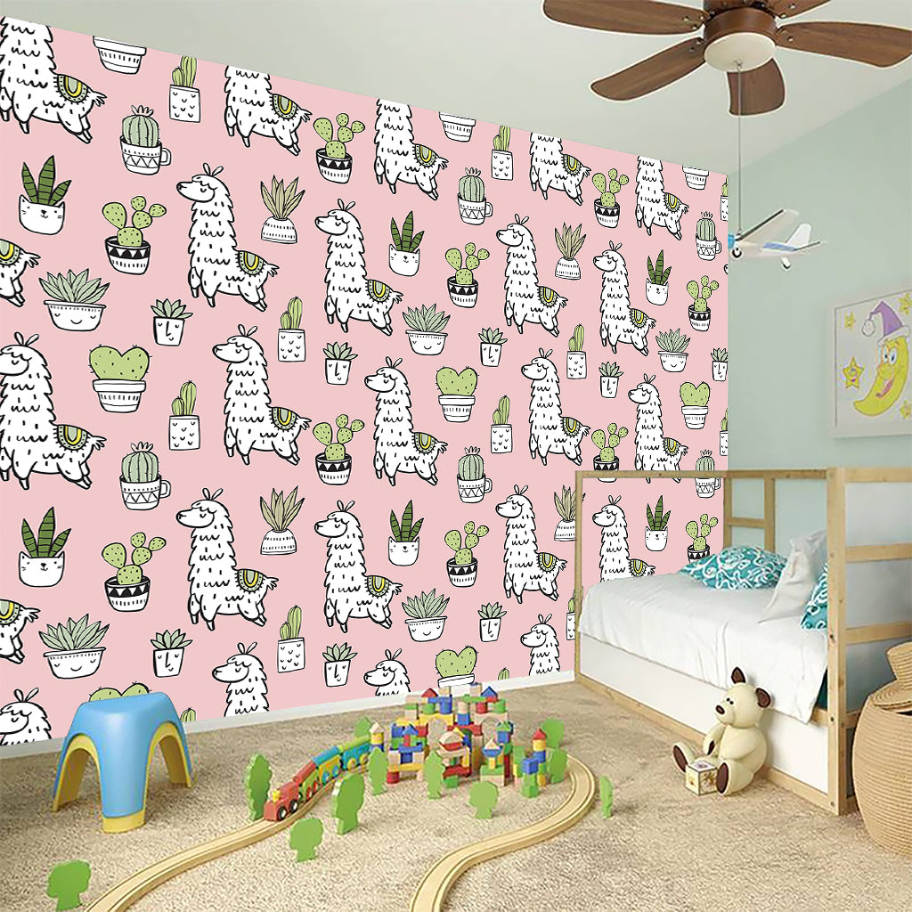 Cartoon Cactus And Llama Pattern Print Wall Sticker