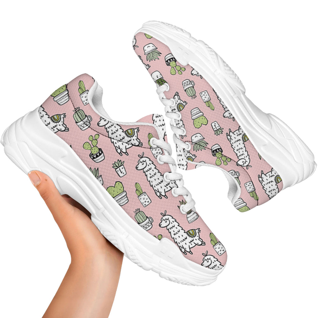 Cartoon Cactus And Llama Pattern Print White Chunky Shoes