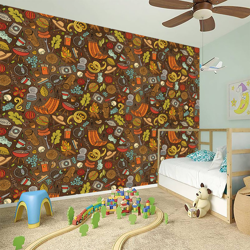 Cartoon Camping Pattern Print Wall Sticker
