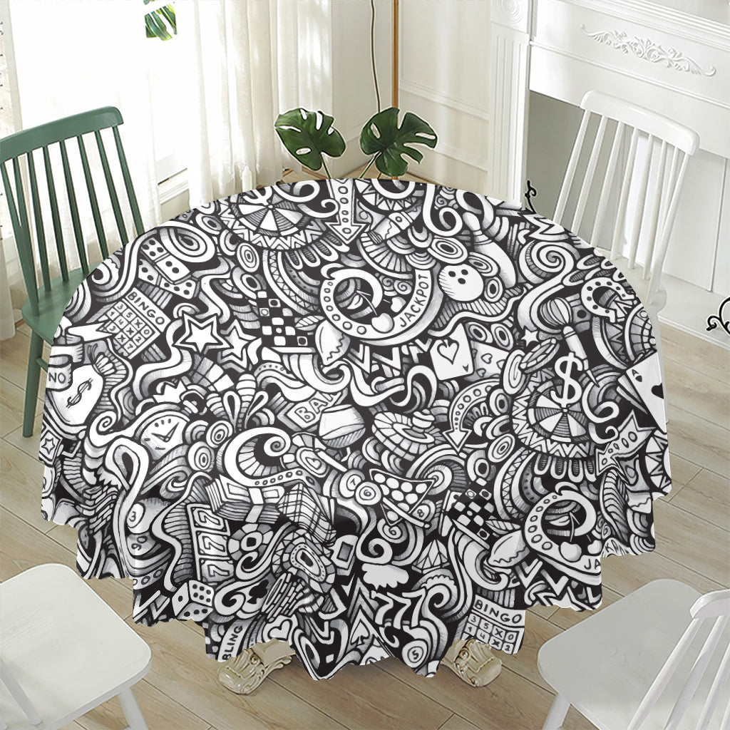 Cartoon Casino Card Pattern Print Waterproof Round Tablecloth