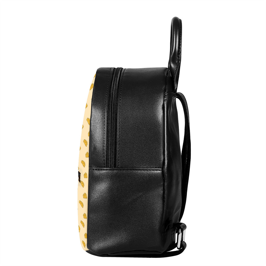 Cartoon Cheese Pattern Print Leather Backpack